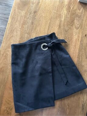 LOFT Navy Asymmetrical Wrap Skirt with Silver Ring